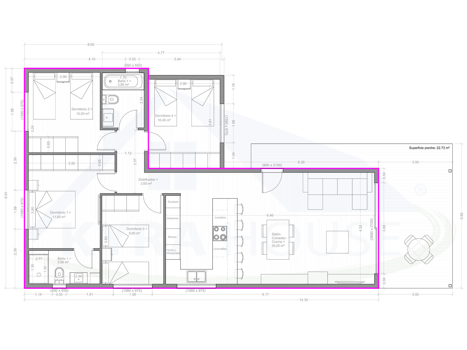 plano casa 90 m2 - 3/4